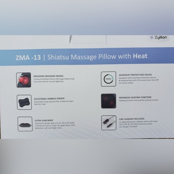 Zyllion Shiatsu Back and Neck Massager Kneading Massage Pillow Heat Car Home - Picture 3 of 9